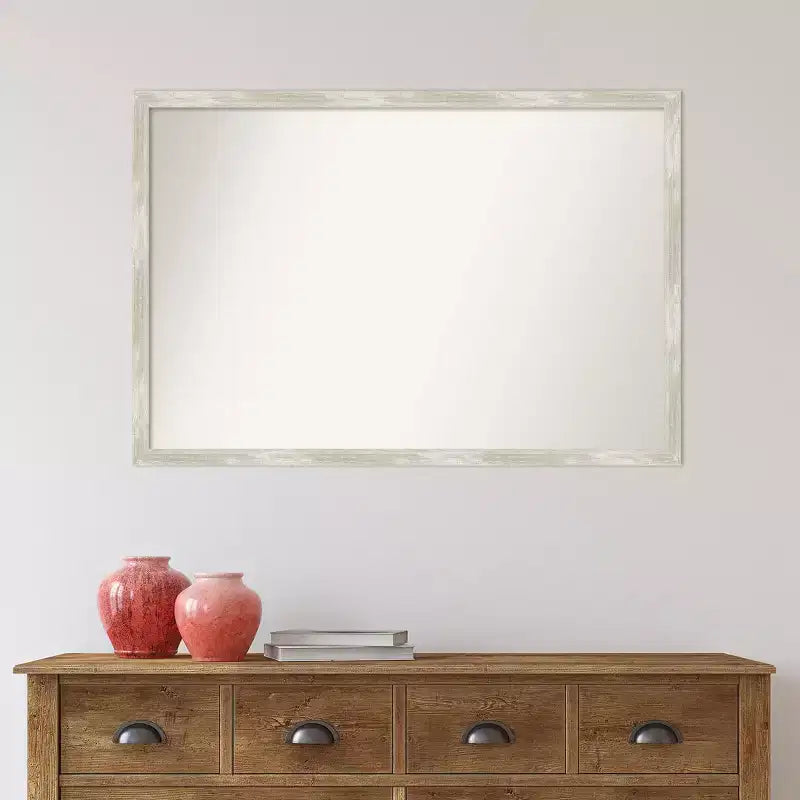 Specchio da parete stretto 38" x 26" con finitura metallica crepata non smussata - Rettangolare moderno, cornice in polistirene, include hardware di montaggio