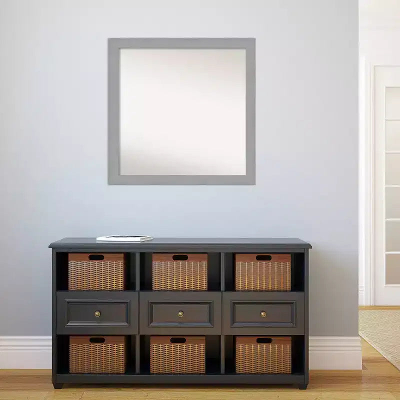 Specchio da parete quadrato moderno non smussato 76,2 x 76,2 cm in nichel spazzolato - Cornice in polistirene