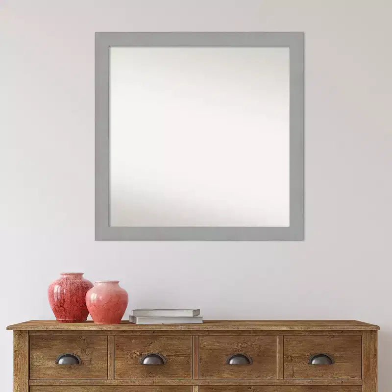 Specchio da parete quadrato moderno non smussato 76,2 x 76,2 cm in nichel spazzolato - Cornice in polistirene