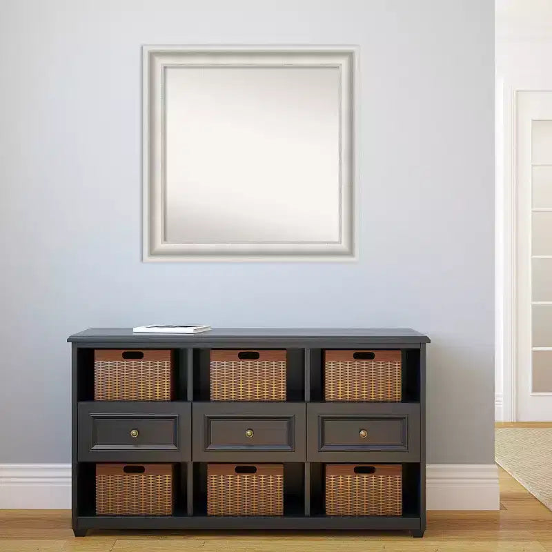32" x 32" Non-Beveled Parlor White Bathroom Wall Mirror - Modern Square, Includes Mounting Hardware