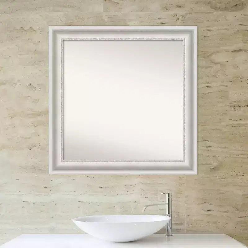 Specchio da Parete per Bagno Parlor Bianco senza Smussatura 81 x 81 cm - Quadrato Moderno, Ferramenta di Montaggio Inclusa