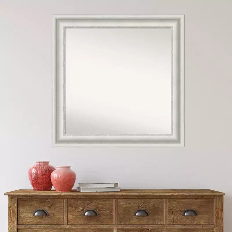 Specchio da Parete per Bagno Parlor Bianco senza Smussatura 81 x 81 cm - Quadrato Moderno, Ferramenta di Montaggio Inclusa