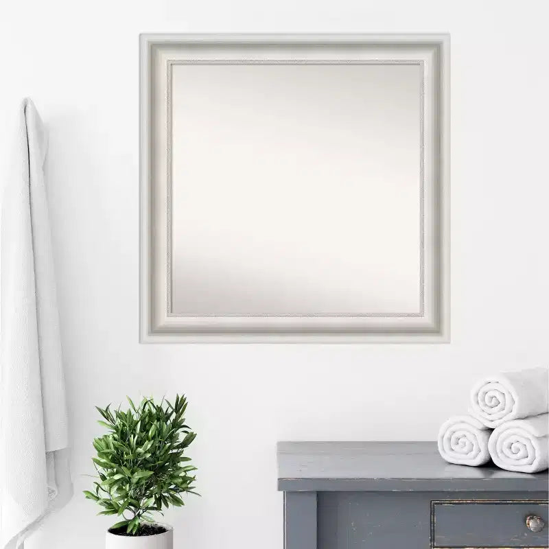 Specchio da Parete per Bagno Parlor Bianco senza Smussatura 81 x 81 cm - Quadrato Moderno, Ferramenta di Montaggio Inclusa