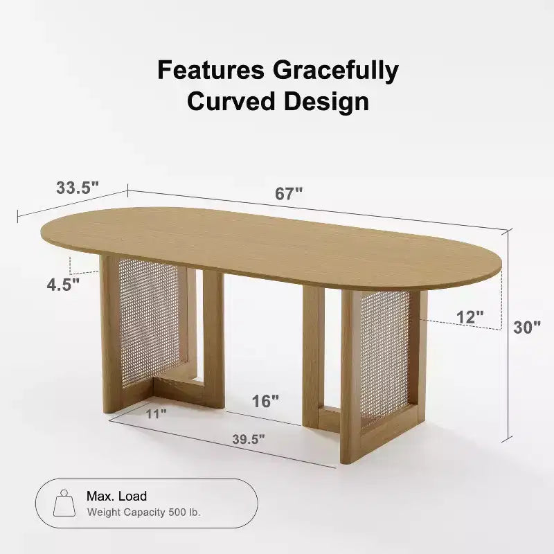 67" Modern Oval Dining Table, Farmhouse Kitchen Table for 6 People