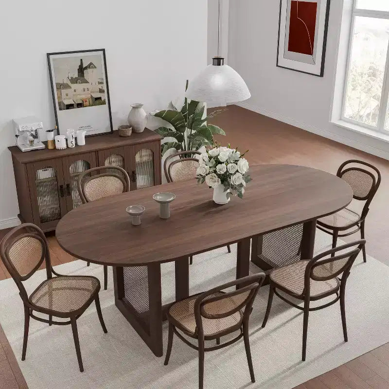 67" Modern Oval Dining Table, Farmhouse Kitchen Table for 6 People