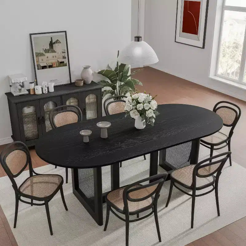 67" Modern Oval Dining Table, Farmhouse Kitchen Table for 6 People