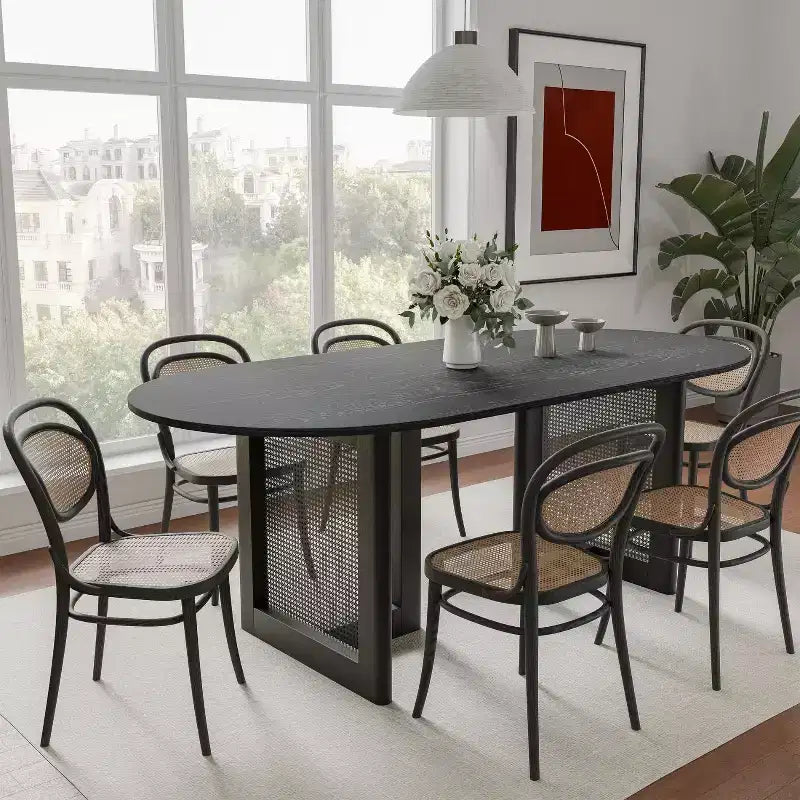 67" Modern Oval Dining Table, Farmhouse Kitchen Table for 6 People