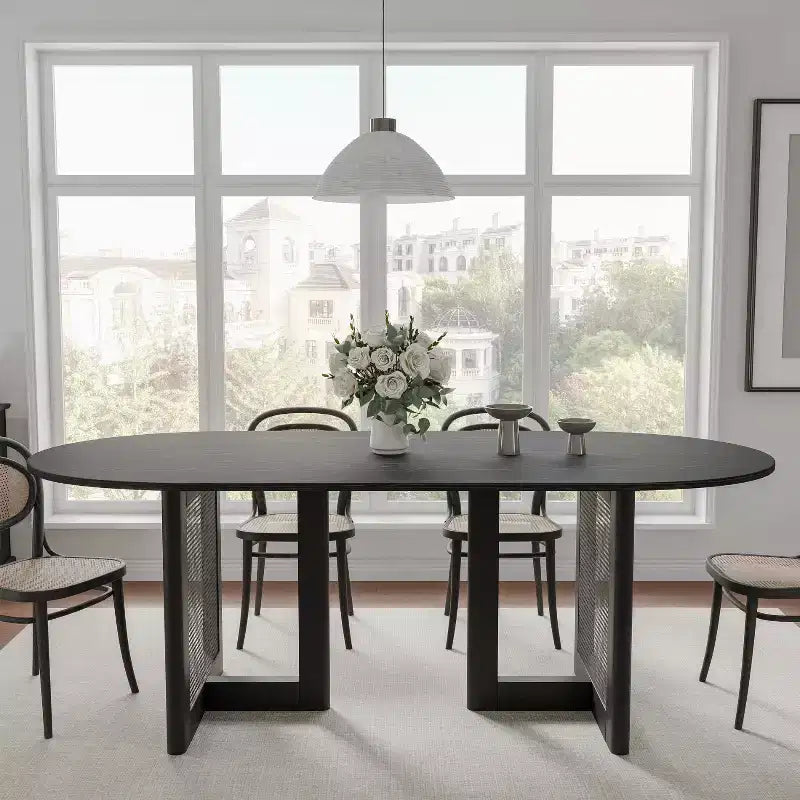 67" Modern Oval Dining Table, Farmhouse Kitchen Table for 6 People