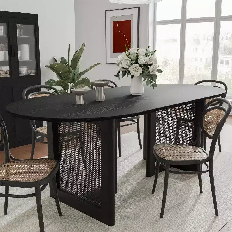 67" Modern Oval Dining Table, Farmhouse Kitchen Table for 6 People