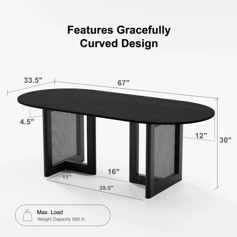 67" Modern Oval Dining Table, Farmhouse Kitchen Table for 6 People