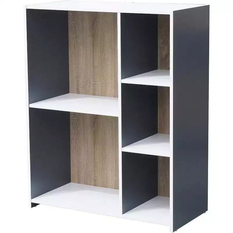5-Cube Wood Open Shelf Organizer Storage Bookcase, Gray/White
