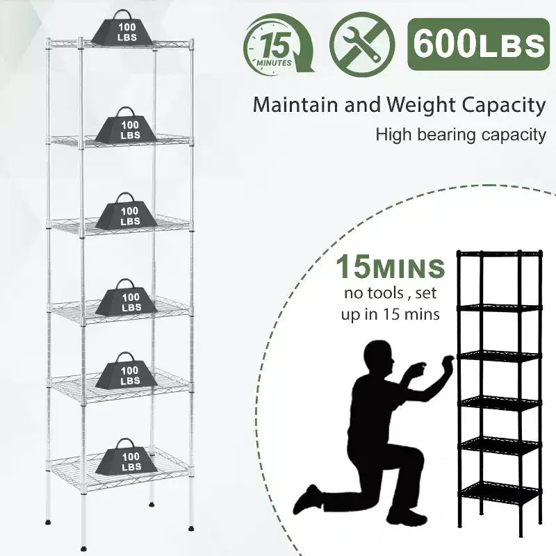 Scaffale in Filo a 6 Livelli, Scaffalatura in Metallo Robusta con Base Stabile per Organizzare Libri, Giocattoli, Vestiti, Utensili da Cucina