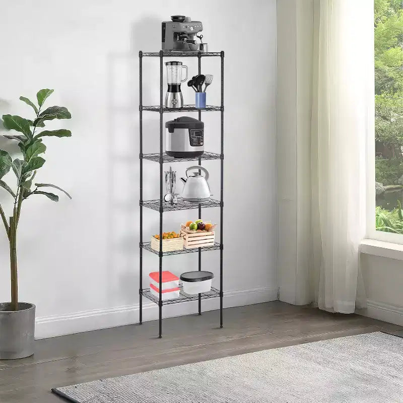 6-Tier Wire Shelf Unit, Heavy-Duty Metal Shelving with Stable Base for Organizing Books, Toys, Clothes, Kitchenware