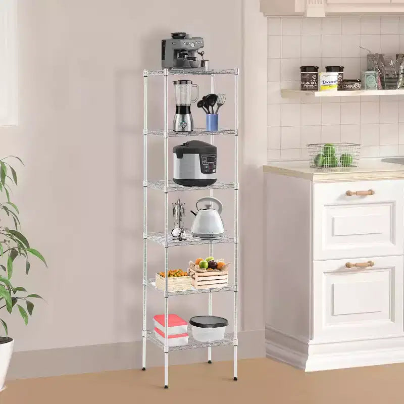 Scaffale in Filo a 6 Livelli, Scaffalatura in Metallo Robusta con Base Stabile per Organizzare Libri, Giocattoli, Vestiti, Utensili da Cucina