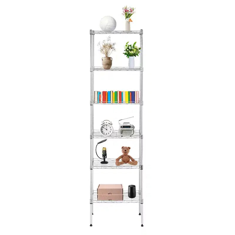 6-Tier Wire Shelf Unit, Heavy-Duty Metal Shelving with Stable Base for Organizing Books, Toys, Clothes, Kitchenware
