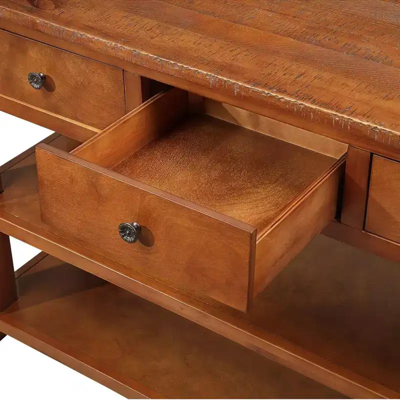 Consolle dal design classico vintage con 3 cassetti e 2 ripiani