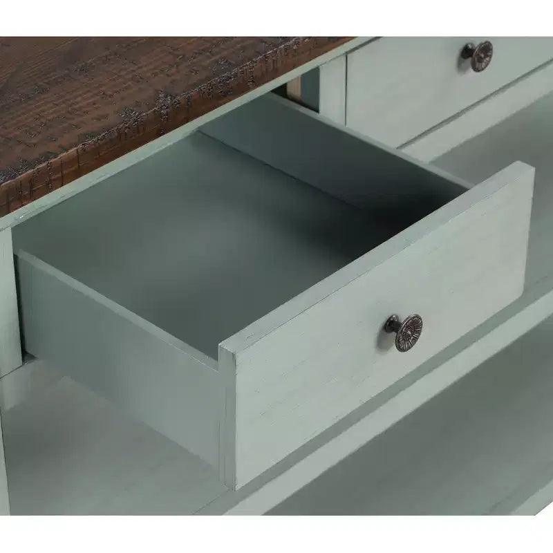 Consolle dal design classico vintage con 3 cassetti e 2 ripiani