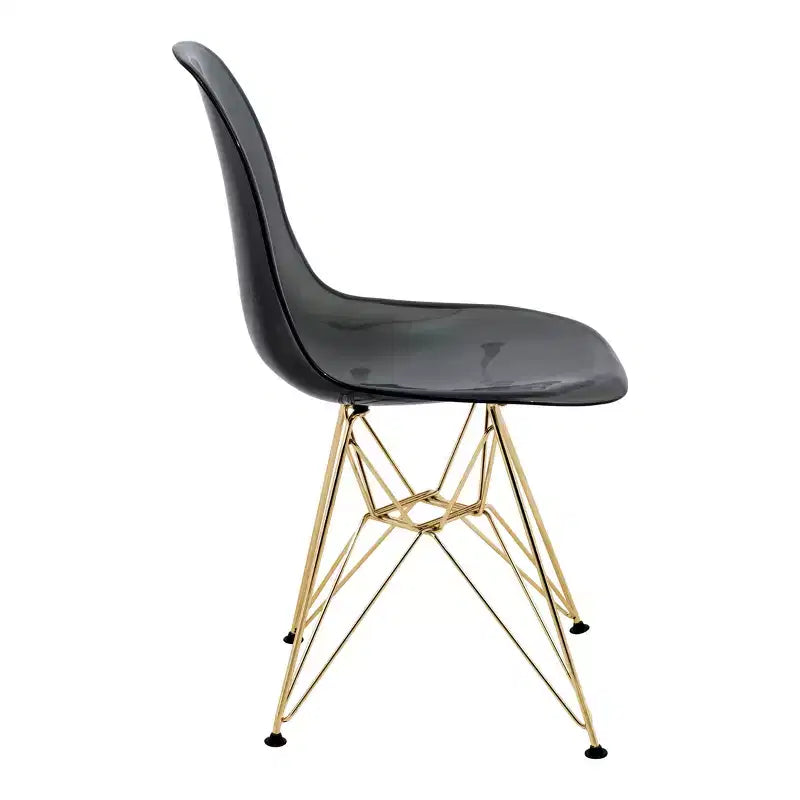 Sedia da pranzo moderna in acrilico con base Eiffel cromata color oro, elegante sedia d'accento per sala da pranzo, cucina o ufficio in stile contemporaneo