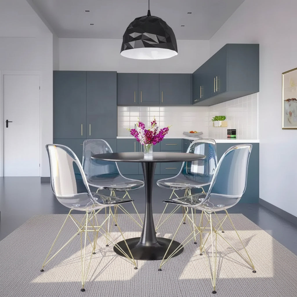 Sedia da pranzo moderna in acrilico con base Eiffel cromata color oro, elegante sedia d'accento per sala da pranzo, cucina o ufficio in stile contemporaneo