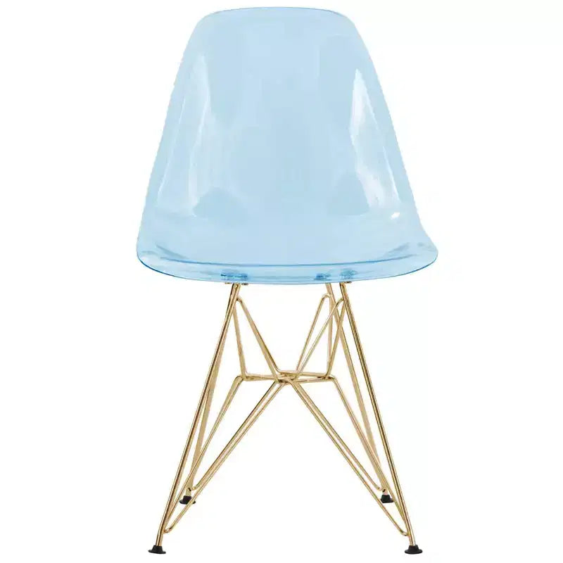 Sedia da pranzo moderna in acrilico con base Eiffel cromata color oro, elegante sedia d'accento per sala da pranzo, cucina o ufficio in stile contemporaneo