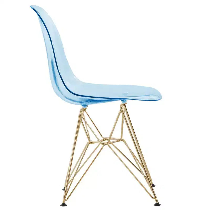 Sedia da pranzo moderna in acrilico con base Eiffel cromata color oro, elegante sedia d'accento per sala da pranzo, cucina o ufficio in stile contemporaneo
