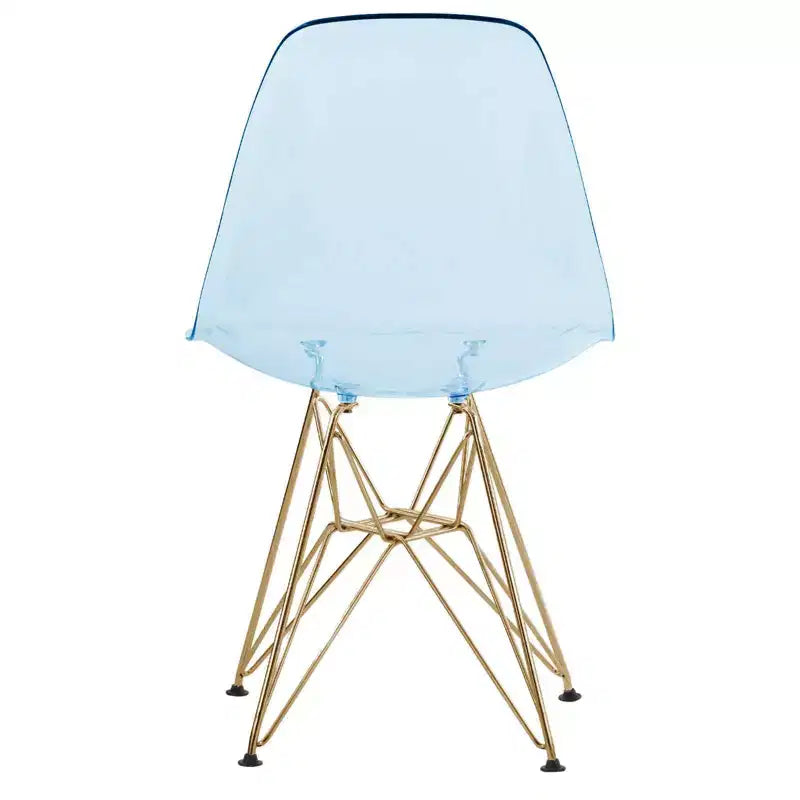 Sedia da pranzo moderna in acrilico con base Eiffel cromata color oro, elegante sedia d'accento per sala da pranzo, cucina o ufficio in stile contemporaneo