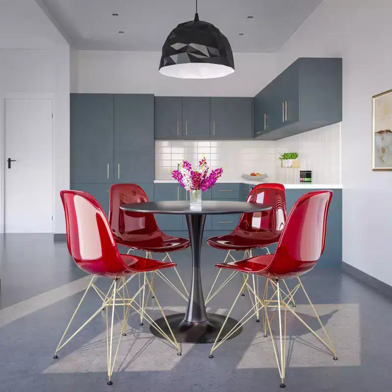 Sedia da pranzo moderna in acrilico con base Eiffel cromata color oro, elegante sedia d'accento per sala da pranzo, cucina o ufficio in stile contemporaneo