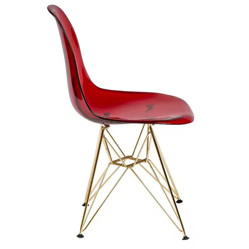 Sedia da pranzo moderna in acrilico con base Eiffel cromata color oro, elegante sedia d'accento per sala da pranzo, cucina o ufficio in stile contemporaneo