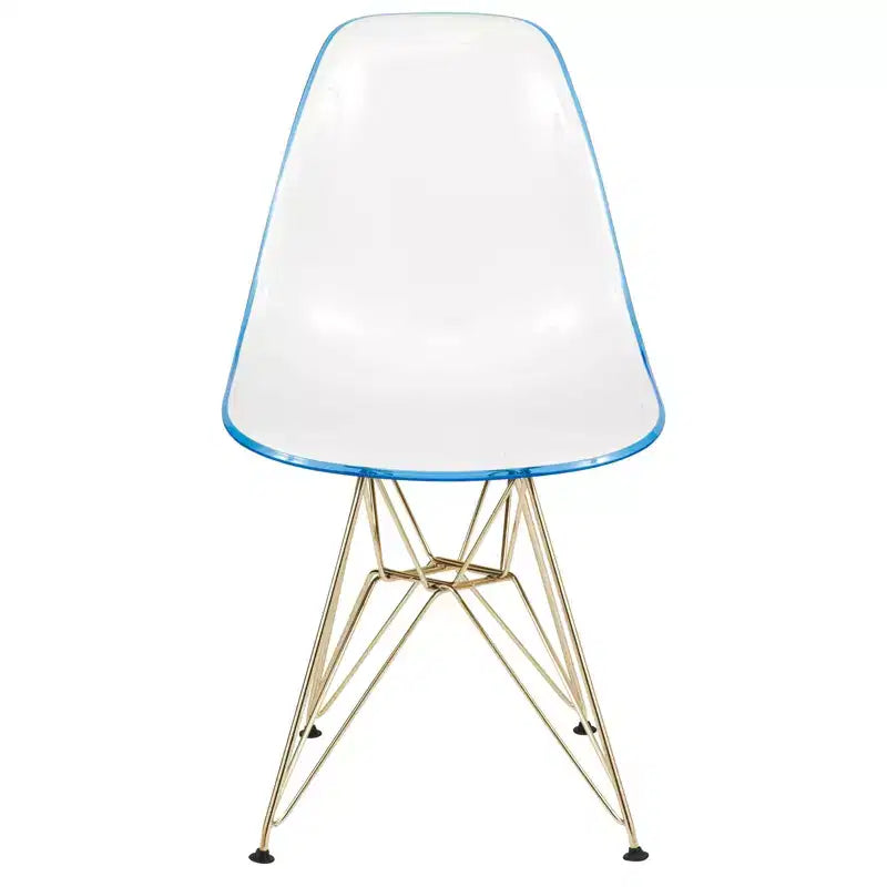 Sedia da pranzo moderna in acrilico con base Eiffel cromata color oro, elegante sedia d'accento per sala da pranzo, cucina o ufficio in stile contemporaneo