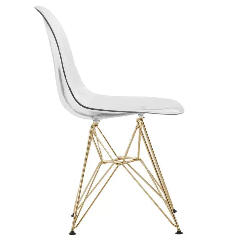 Sedia da pranzo moderna in acrilico con base Eiffel cromata color oro, elegante sedia d'accento per sala da pranzo, cucina o ufficio in stile contemporaneo
