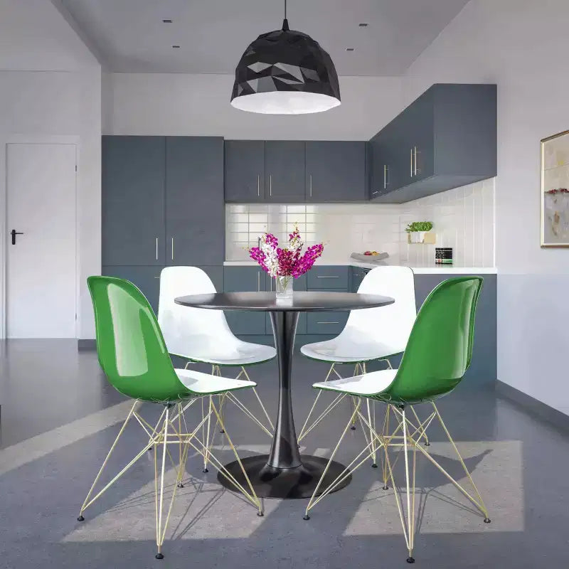 Sedia da pranzo moderna in acrilico con base Eiffel cromata color oro, elegante sedia d'accento per sala da pranzo, cucina o ufficio in stile contemporaneo