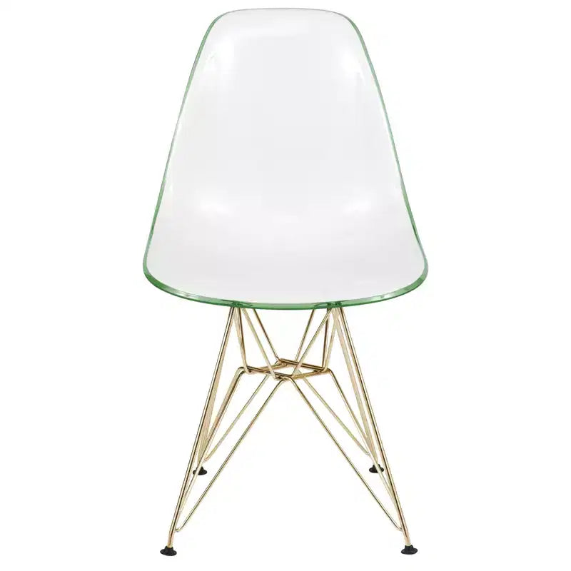 Sedia da pranzo moderna in acrilico con base Eiffel cromata color oro, elegante sedia d'accento per sala da pranzo, cucina o ufficio in stile contemporaneo