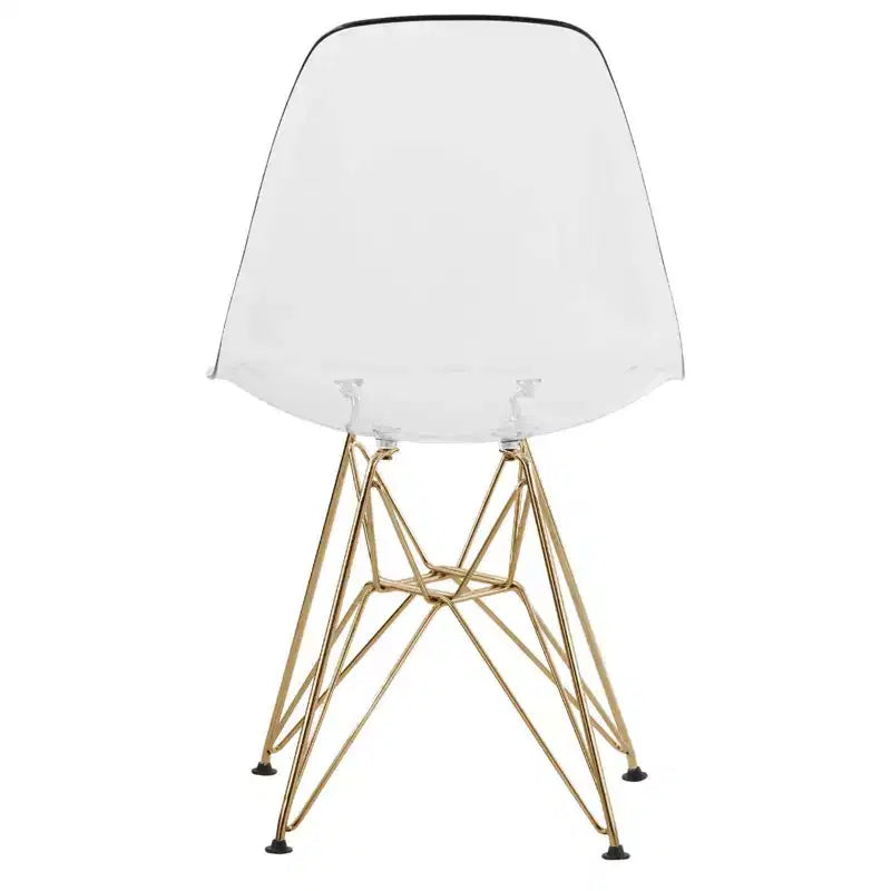 Sedia da pranzo moderna in acrilico con base Eiffel cromata color oro, elegante sedia d'accento per sala da pranzo, cucina o ufficio in stile contemporaneo