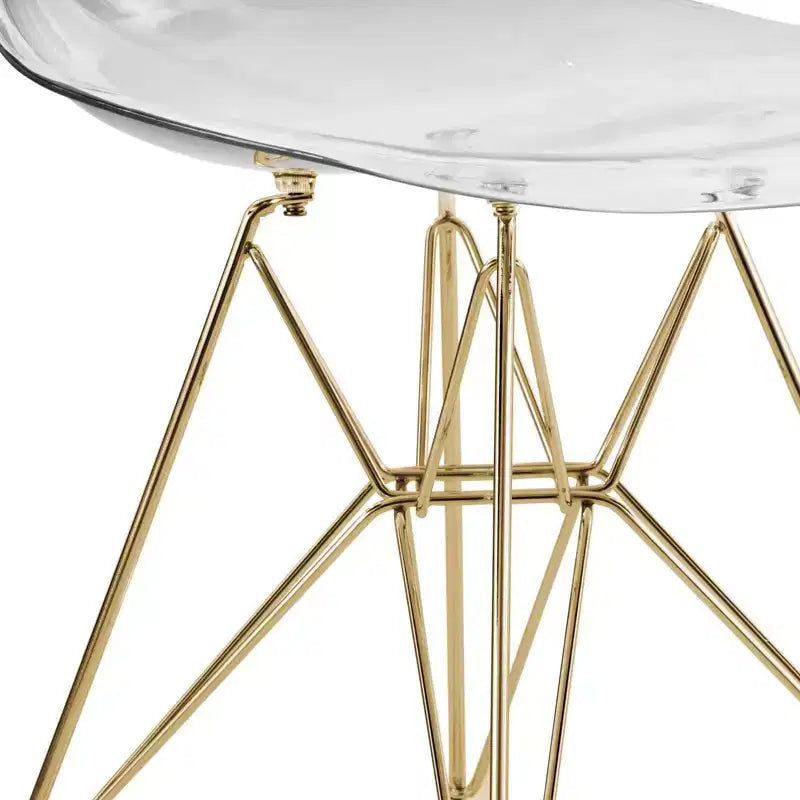 Sedia da pranzo moderna in acrilico con base Eiffel cromata color oro, elegante sedia d'accento per sala da pranzo, cucina o ufficio in stile contemporaneo