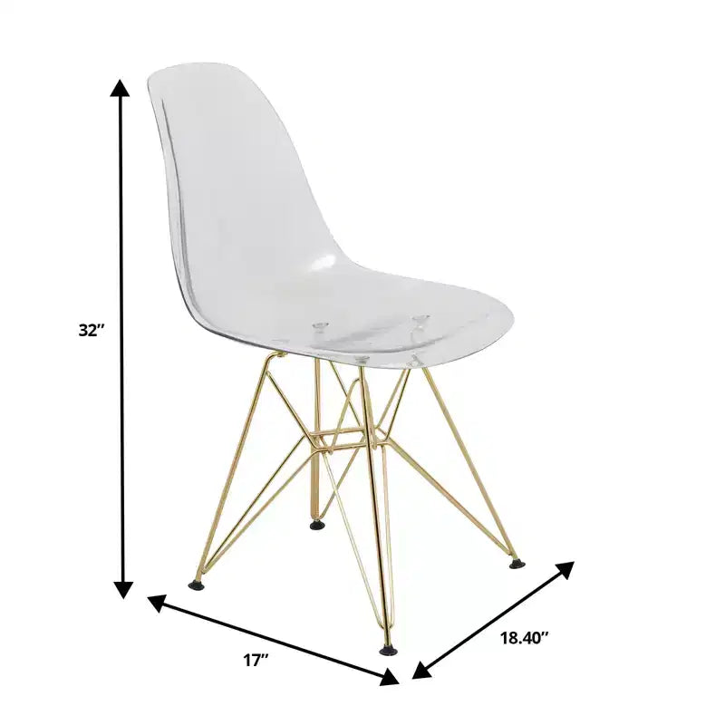 Sedia da pranzo moderna in acrilico con base Eiffel cromata color oro, elegante sedia d'accento per sala da pranzo, cucina o ufficio in stile contemporaneo