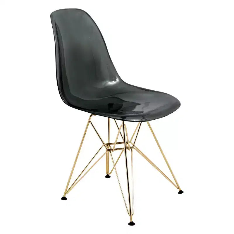 Modern Acrylic Dining Chair with Eiffel Gold Chrome Base, Stylish Accent Chair for Contemporary Dining Room, Kitchen, or Office