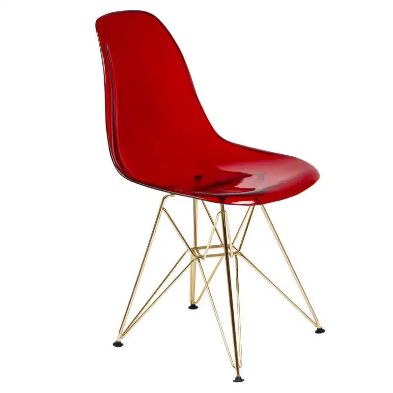Modern Acrylic Dining Chair with Eiffel Gold Chrome Base, Stylish Accent Chair for Contemporary Dining Room, Kitchen, or Office