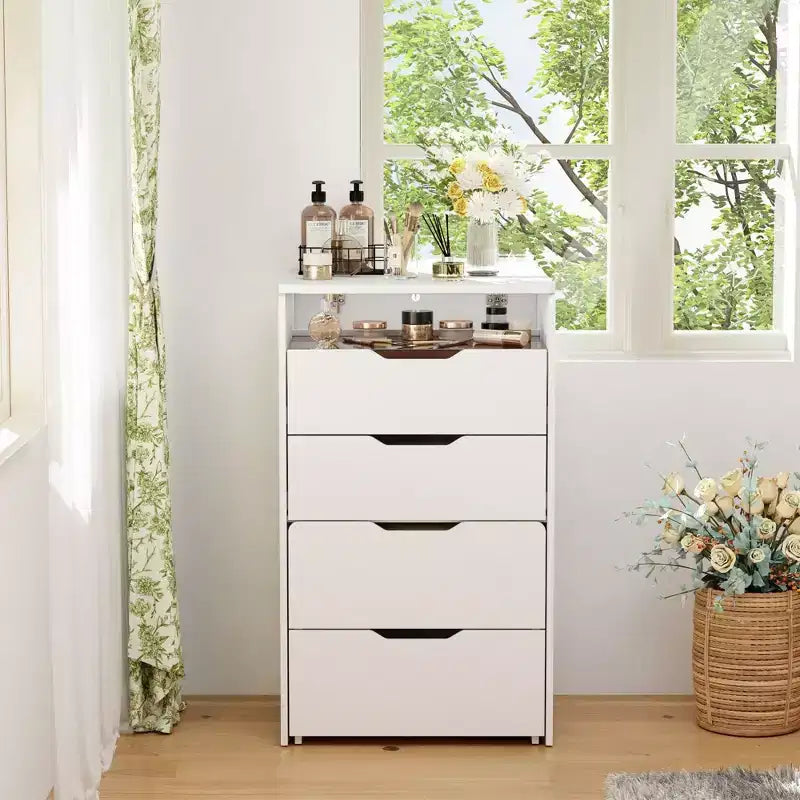 White Foldable Vanity Table with Storage, One-Piece Design, Top Jewelry Storage