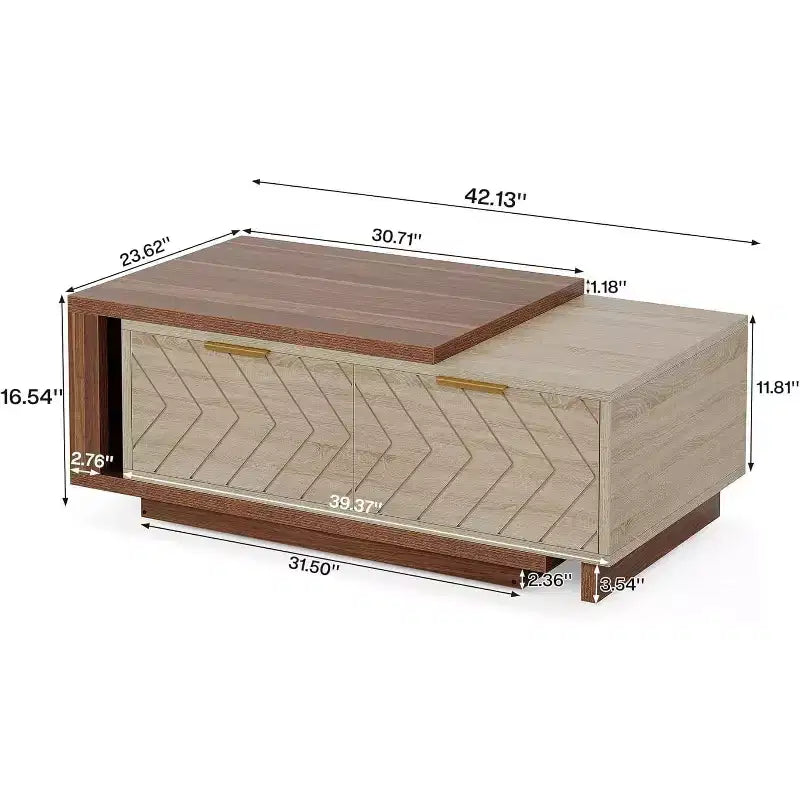 Tavolino da caffè estensibile Lantine, Tavolino centrale regolabile e reversibile in legno da 42-65 pollici con 2 cassetti portaoggetti per soggiorno