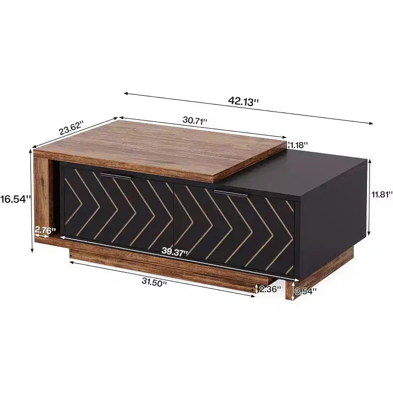 Lantine Extendable Coffee Table, 42-65 Adjustable Reversible Wood Center Table with 2 Storage Drawers for Living Room