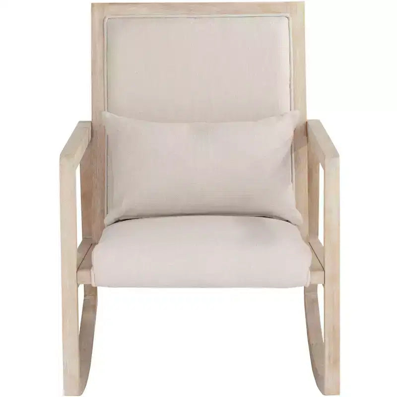Sedia a dondolo moderna in crema chiaro e legno lavato