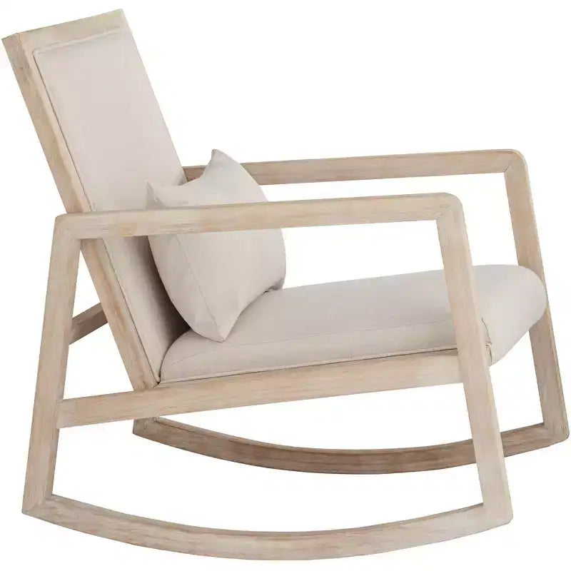 Sedia a dondolo moderna in crema chiaro e legno lavato