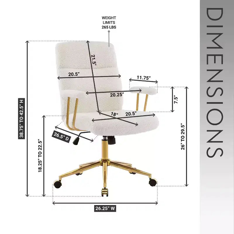 Modern Textured Boucle Fabric Home Office Chair with Gold Leg, Height Adjustable Swivel Task Chairs for Office, Study