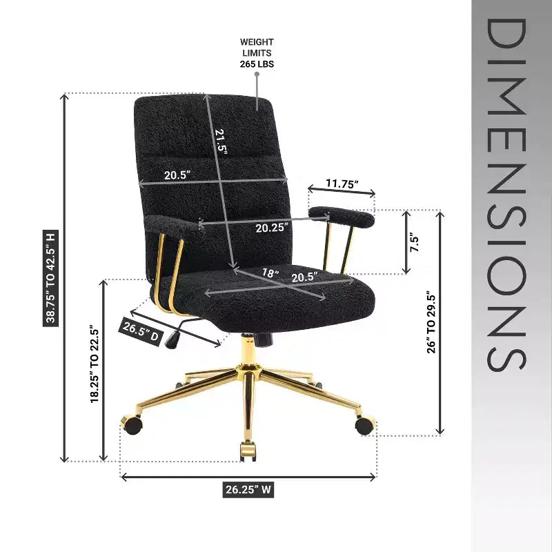 Modern Textured Boucle Fabric Home Office Chair with Gold Leg, Height Adjustable Swivel Task Chairs for Office, Study