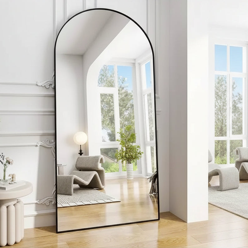 30x71 Black Arched Full Length Mirror. Aluminum Frame, Versatile Standing, Hanging, or Leaning Use for Any Room