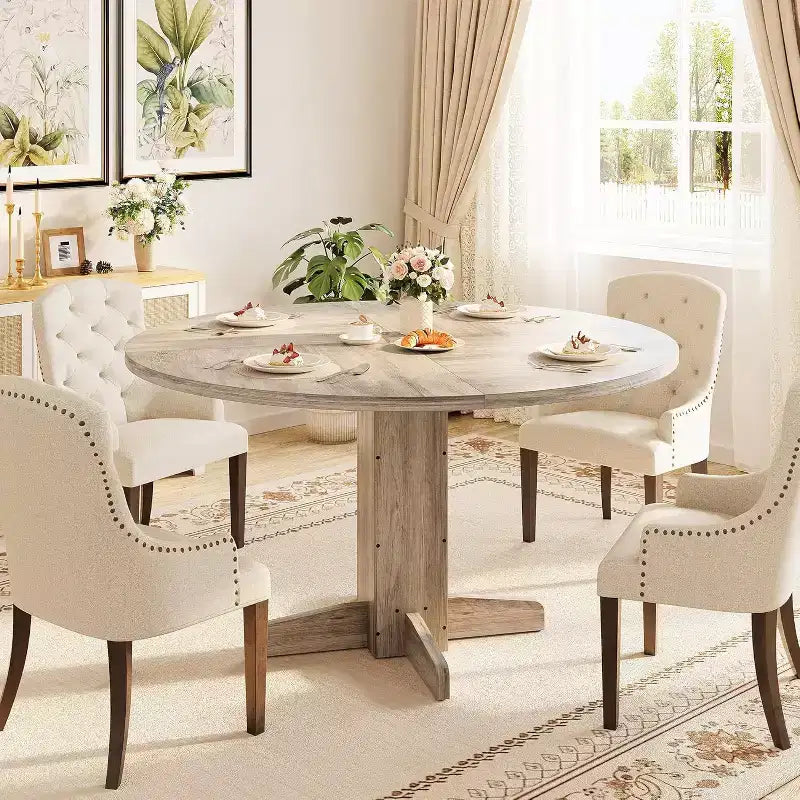 Tavolo da pranzo rotondo nero da 120 cm per 4-6 persone, stile rustico, base robusta a piedistallo, ideale per soggiorno, appartamento, sala da pranzo