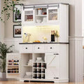 71in Farmhosue Pantry Bar Cabinet with Storage Rack, Rustic Kitchen Coffee Cabinet with Hutch, Sliding Door, Power Outlet, Pegboard, 3 Drawers, White