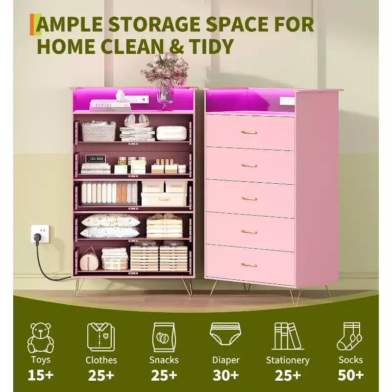 Cassettiera alta a 5 cassetti, cassettiera moderna bianca con cassetti silenziosi, organizer contenitore resistente all'acqua per camera da letto, armadio, corridoio