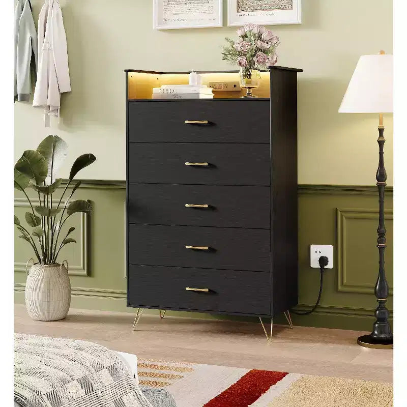 5 Drawer Tall Dresser, Modern White Chest with Silent Drawers, Water-Resistant Storage Organizer for Bedroom, Closet, Hallway