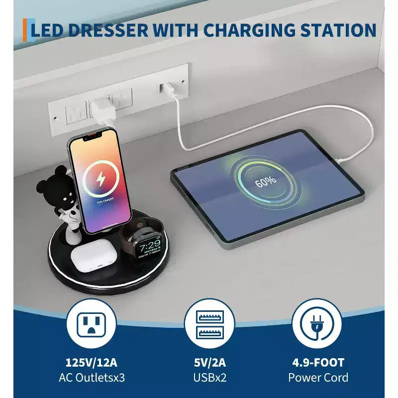 Cassettiera alta a 5 cassetti, cassettiera moderna bianca con cassetti silenziosi, organizer contenitore resistente all'acqua per camera da letto, armadio, corridoio